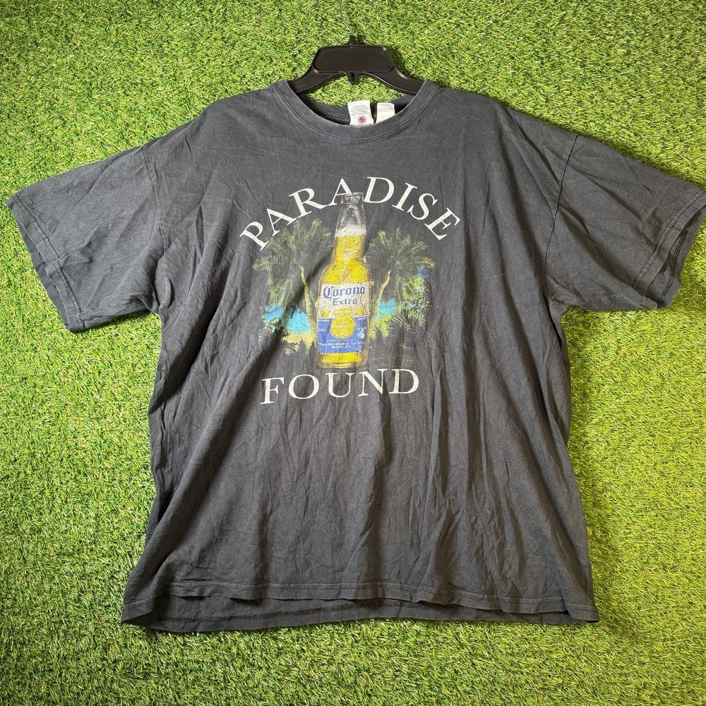 Corona Extra Paradise Found T-Shirt Black‎ Beer Palm Trees Graphic 2008 XL Y2K